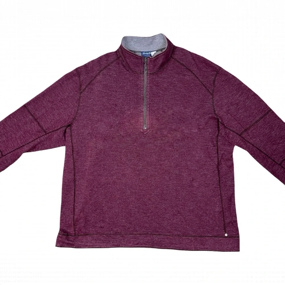 Tommy Bahama Reversible 1/4 Zip Sweater Mens 2XL Flipshore Maroon Gray Pullover